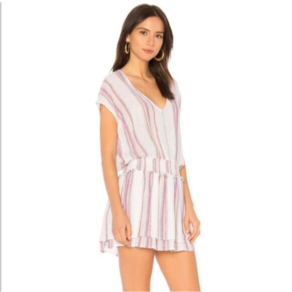 RAILS Lucca Havana Striped Linen Blend pastel Smocked Waist Mini Dress Sz S - Picture 1 of 13